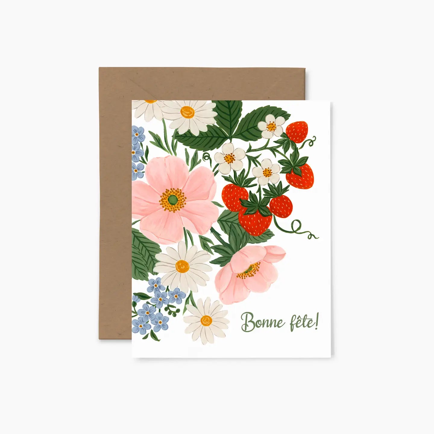 Carte de souhaits - Fleurs et fraises "Bonne fête"