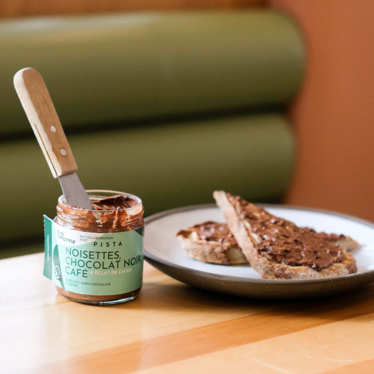 Tartinade noisettes, chocolat noir, café et éclat de cacao