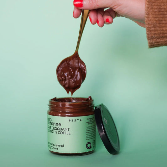 Tartinade noisettes, chocolat noir, café et éclat de cacao