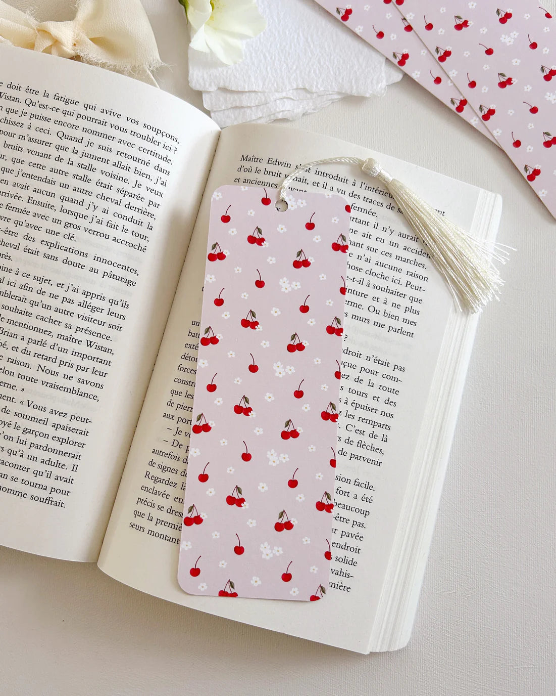 Bookmark - Cherries and Flowers