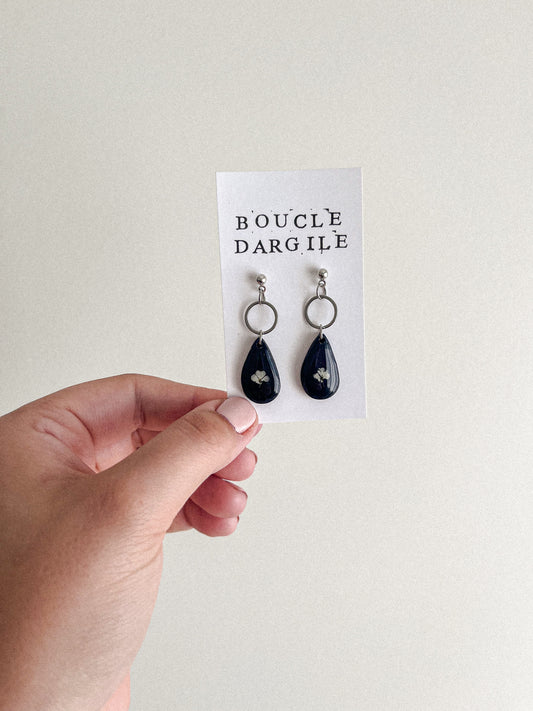 Boucle d'oreilles florales - Argile noire